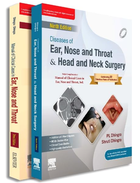 Cover of Dhingra's Diseases of Ear, Nose and Throat and Head and Neck Surgery, 9th Edition (with Manual of Clinical Cases in ENT)