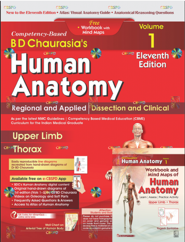 Cover of BD Chaurasia's Human Anatomy, Vol. 1: Regional and Applied Dissection and Clinical — Upper Limb and Thorax (Competency-Based, with free Workbook & Mind Maps)